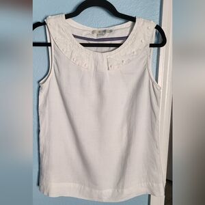 Boden 100% Linen White Sleeveless Blouse with Button Detail